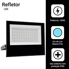 RY Kit 5 Refletor Holofote Slim 100W 110V/220V Preto Luz Branco Frío