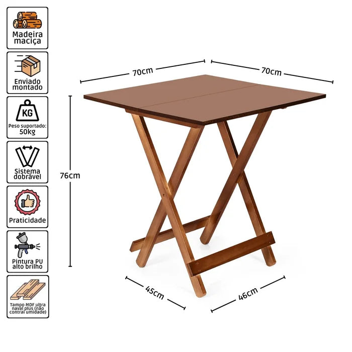 Conjunto Dobrável 70 X 70 com 4 Cadeiras Dobráveis Cor Imbuia Móveis Britz Imbuia